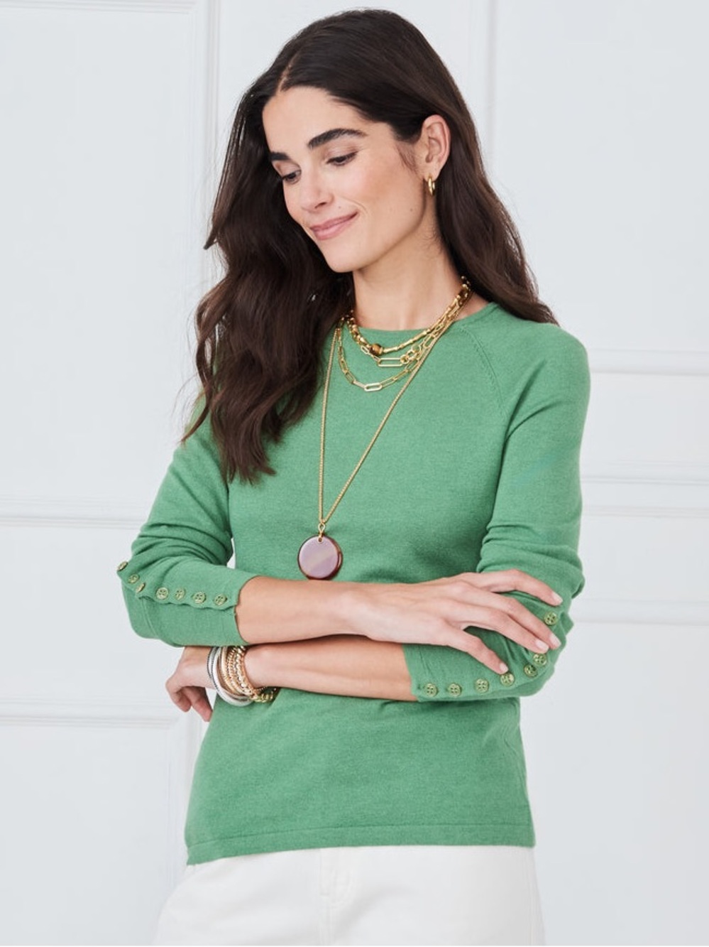 J. McLaughlin Jamey Sweater with Button Cuff Green Size Small
